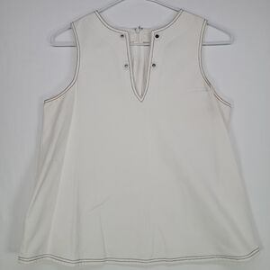 Lisa Perry White Tank Top with Black Stitching